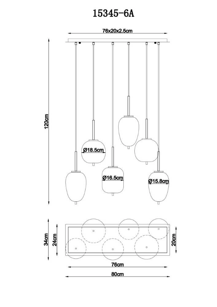 6-lichts hanglamp Blacky zwart Globo 9007371440702