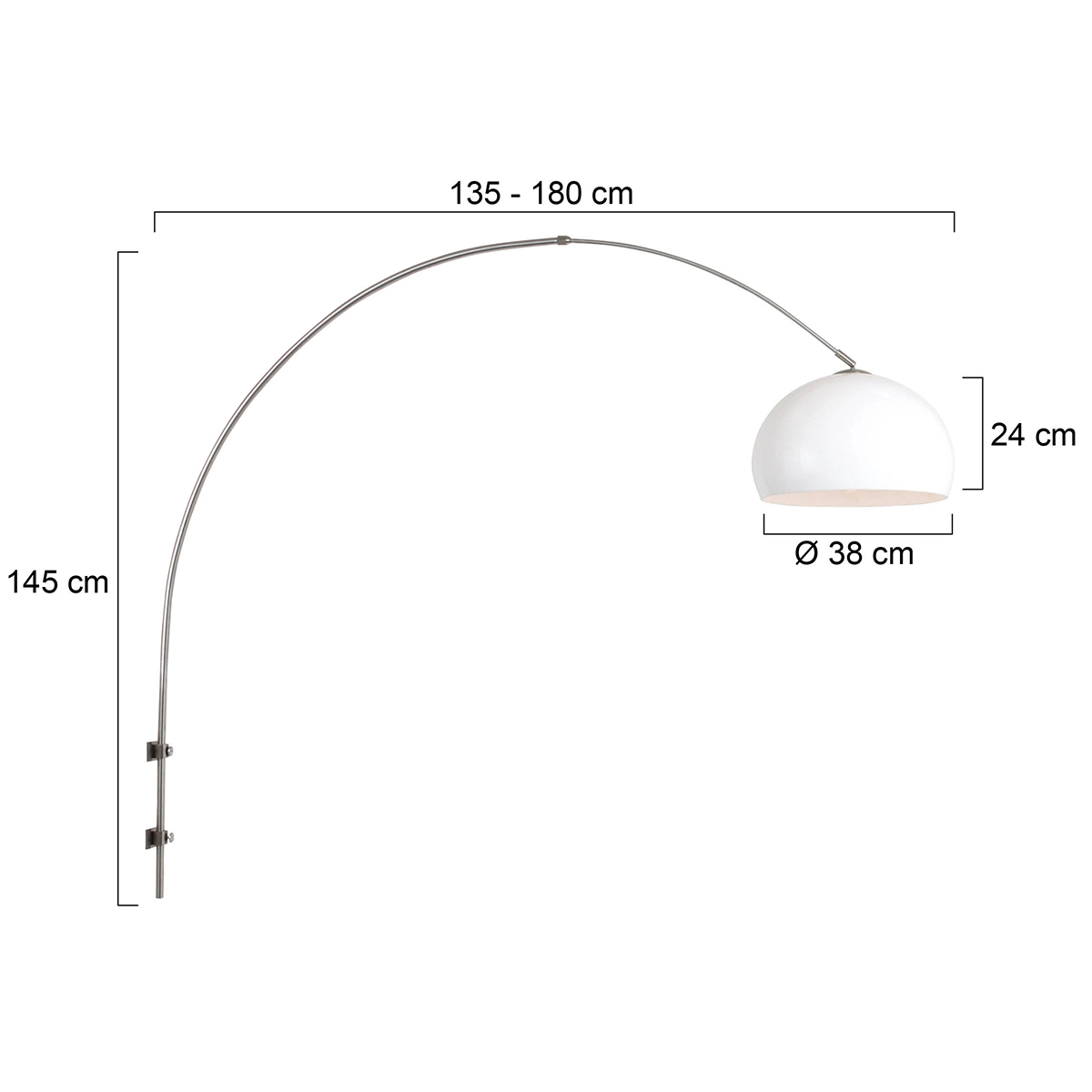 Wand Booglamp Sparkled RVS met lampenkap wit Steinhauer 8712746146707