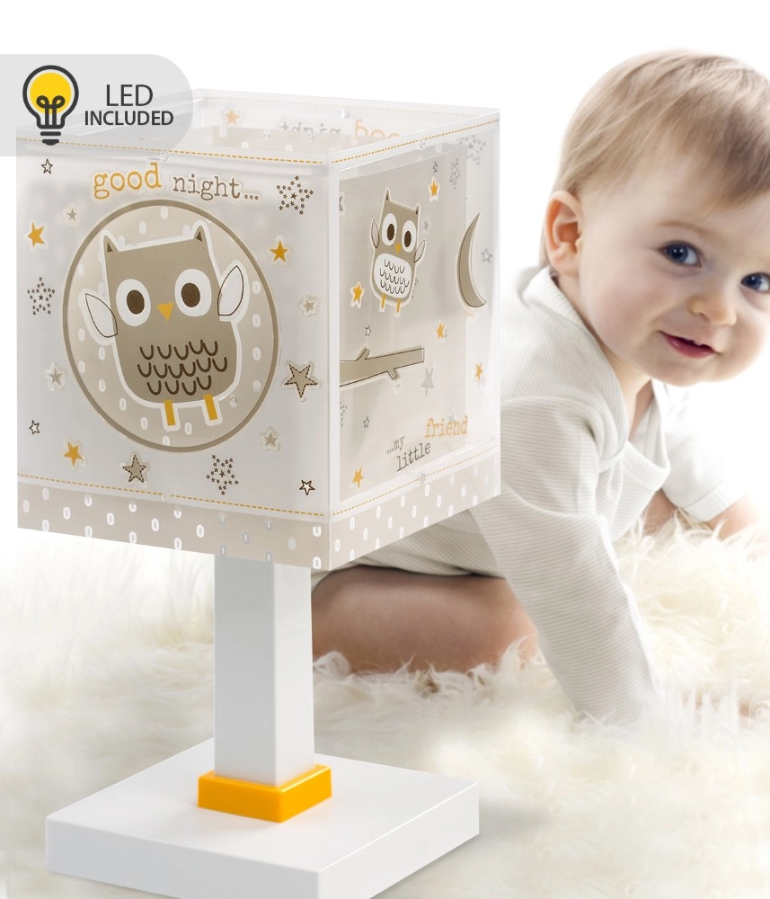 Kinderkamer tafellamp Goodnight uil wit met grijs Dalber 8420406002477