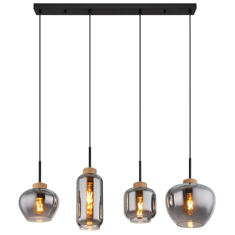 Design hanglamp Matt 4-lichts zwart met smoke glas Globo 9007371438518