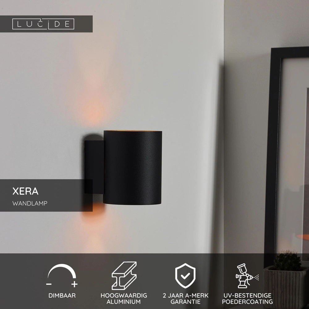 Wandlamp Xera Ø 8cm zwart Lucide 5411212233646