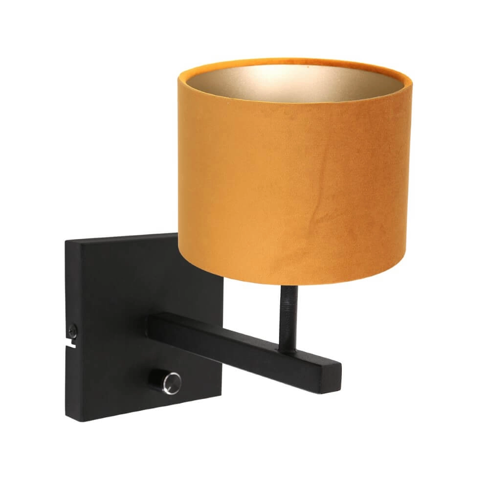 Zwart wandlampje Stanger met goud velvet Steinhauer 8712746146462