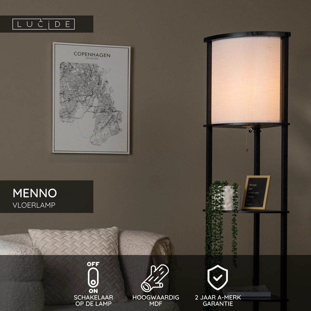 Vloerlamp Menno zwart Lucide 5411212441591