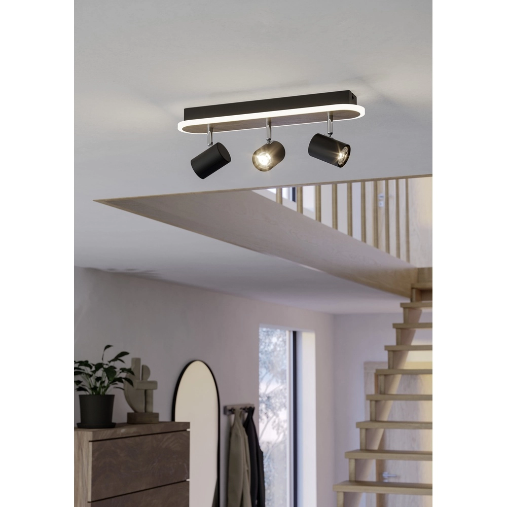 Led plafondspot Rimbocchi 3L - zwart - houtlook Eglo 9008606316533