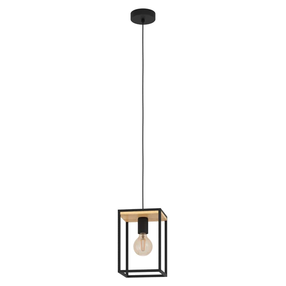 Landelijke hanglamp Libertad zwart met hout