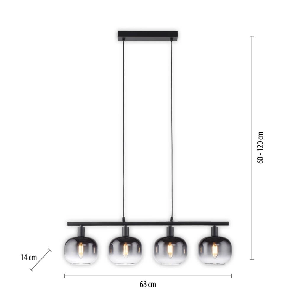 Zwarte hanglamp Zea 4-lichts Just Light 4043689993757