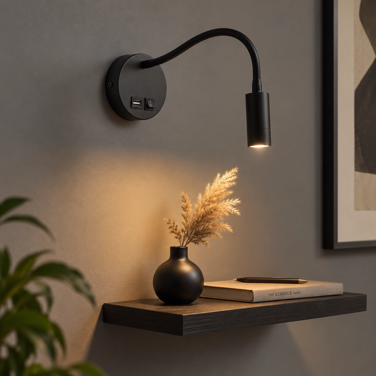 Bedlampje Flex zwart met usb aansluiting