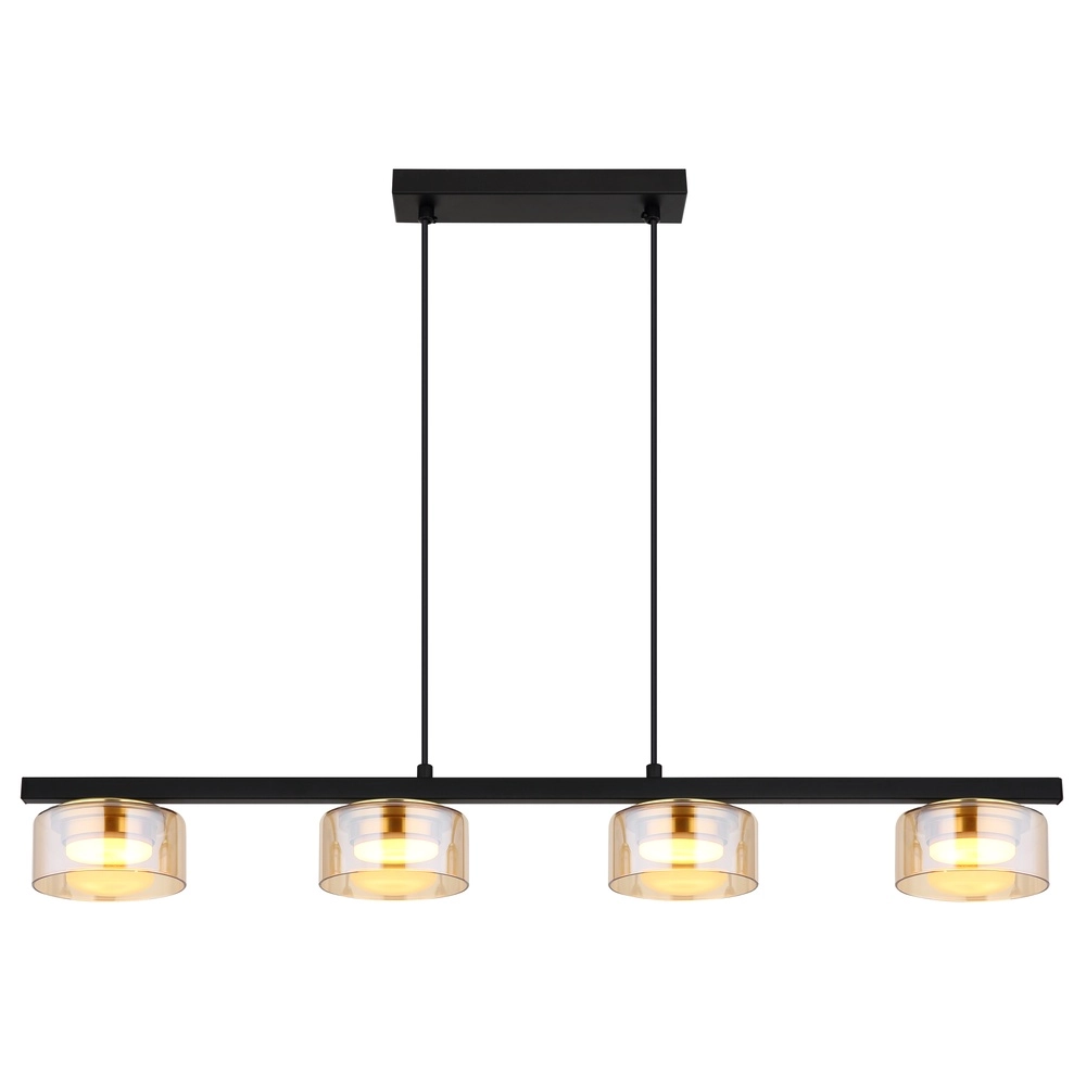 Design hanglamp Higgins 4-lichts zwart met amber glas Globo 9007371522828