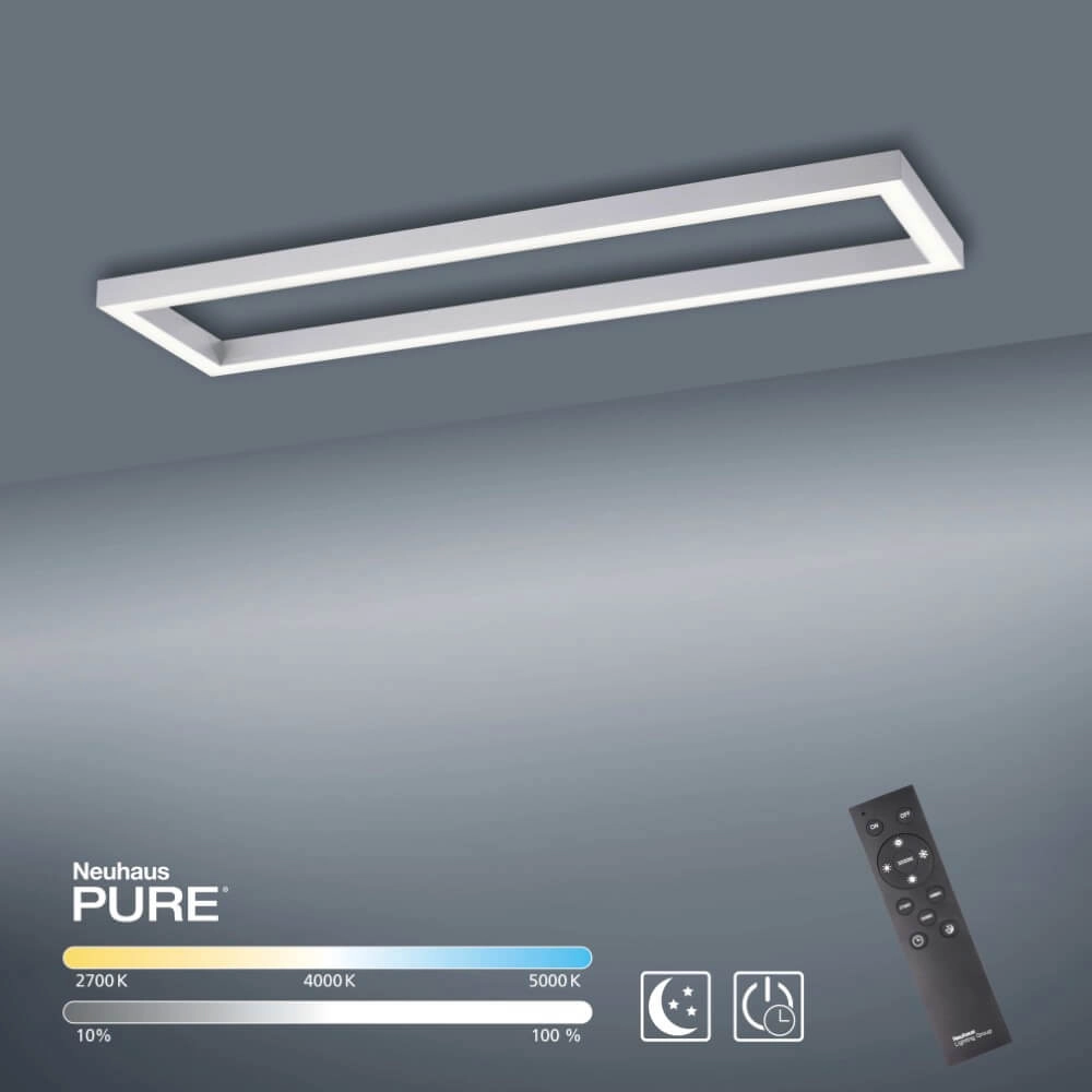Rechthoekige plafondlamp Pure Lines Square aluminium Paul Neuhaus 4012248357934