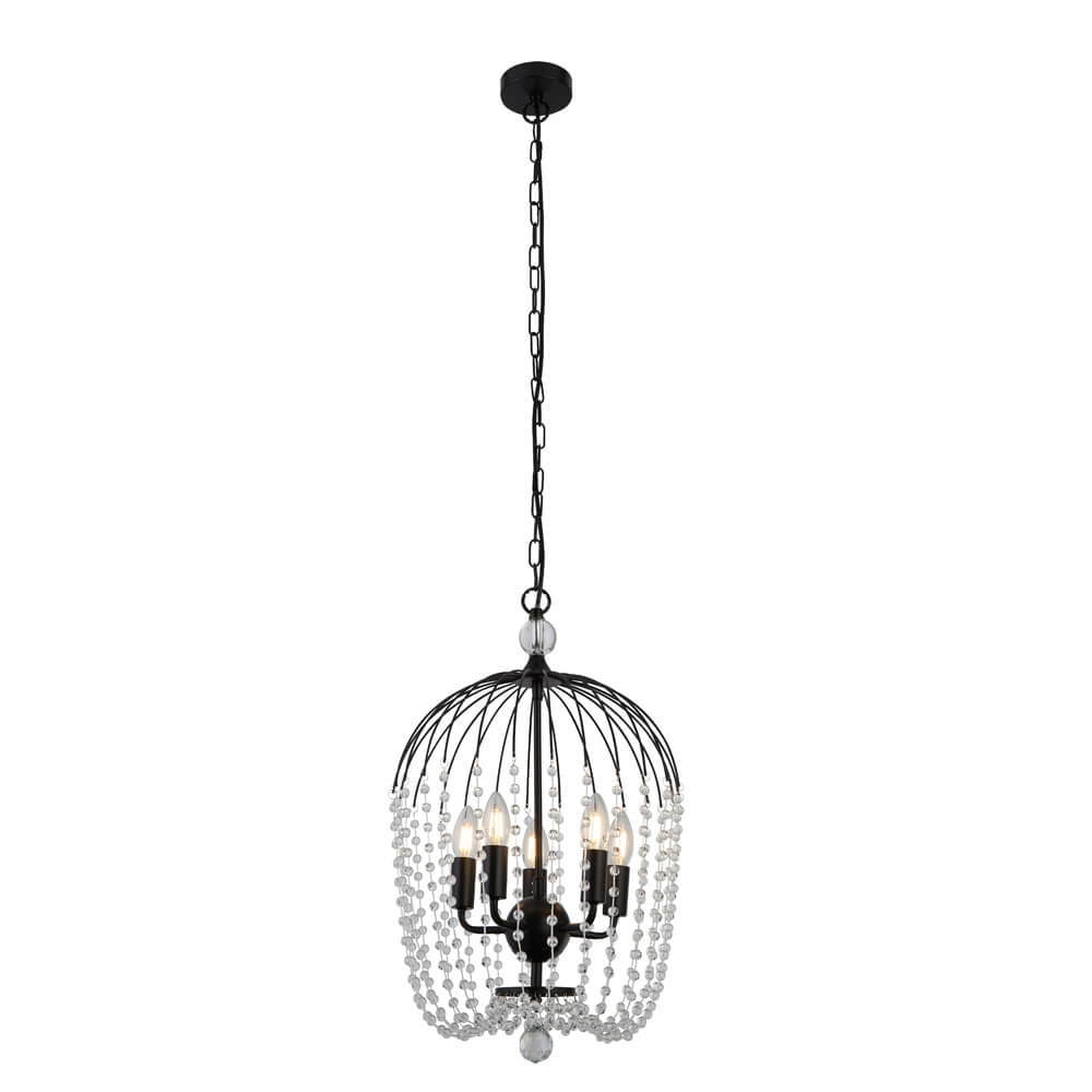 Kroonluchter Shower zwart met kristal