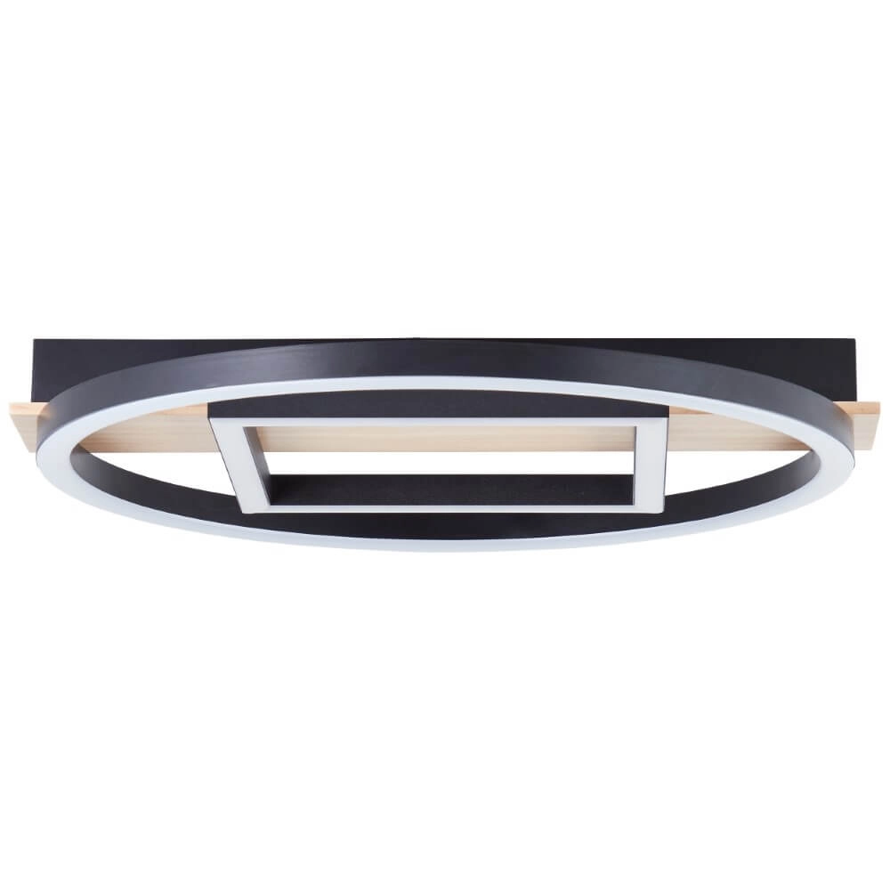 Plafondlamp Maureen Ø 37cm met vierkantje zwart met hout Brilliant 4004353420092