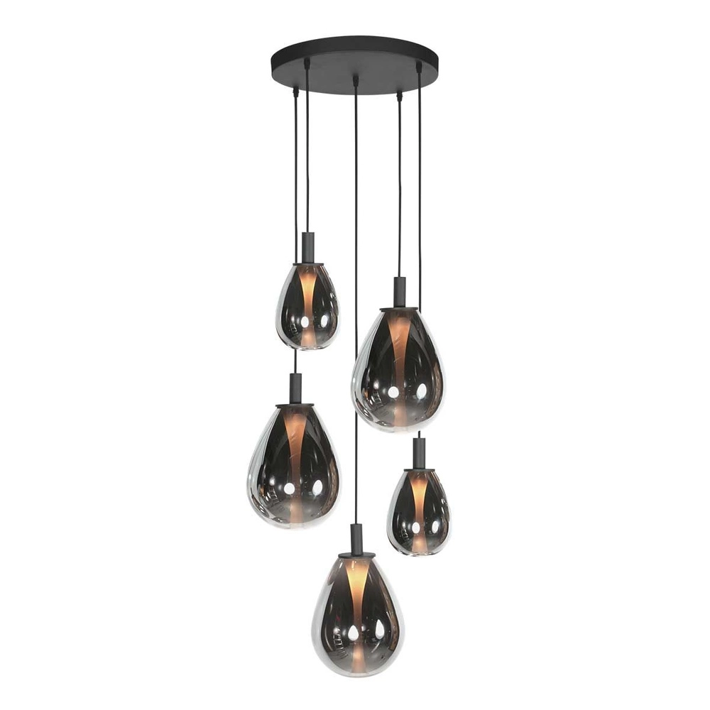 Hanglamp Glimsy 5-lichts zwart rond