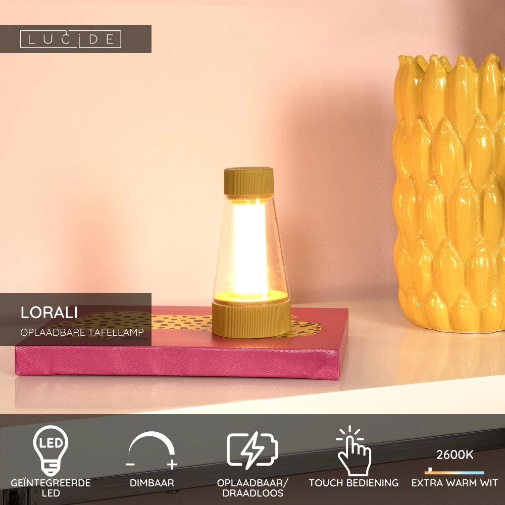 Oplaadbare tafellamp Lorali okergeel Lucide 5411212452726