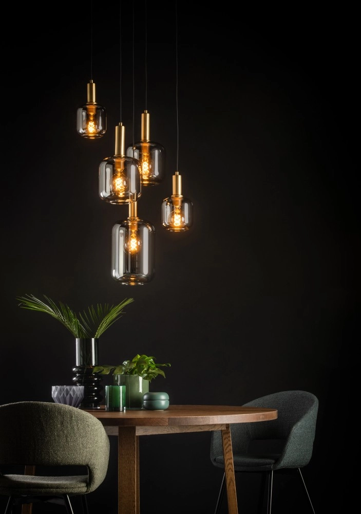 5-lichts hanglamp Joanet Ø 66cm goud met smoke glas Lucide 5411212451439