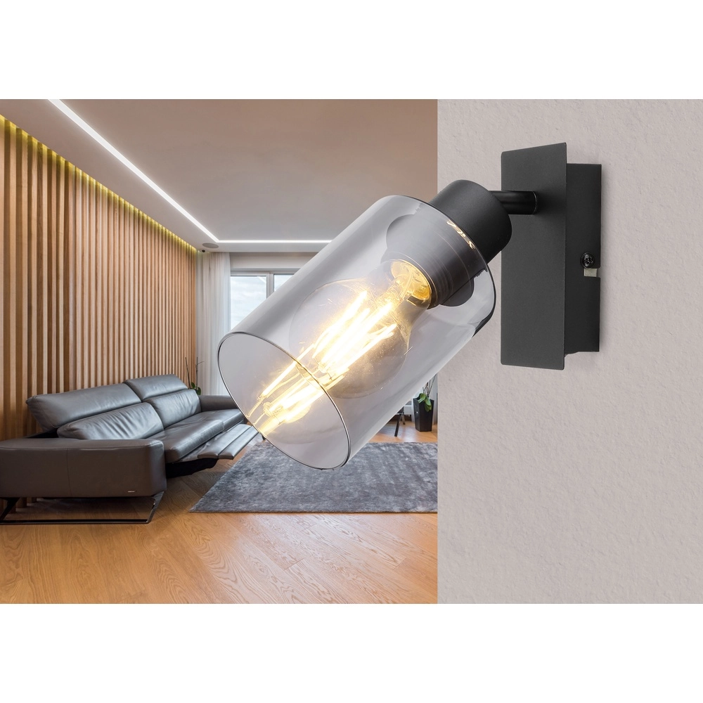 Wandlamp Hadera zwart met smoke glas Globo 9007371437214