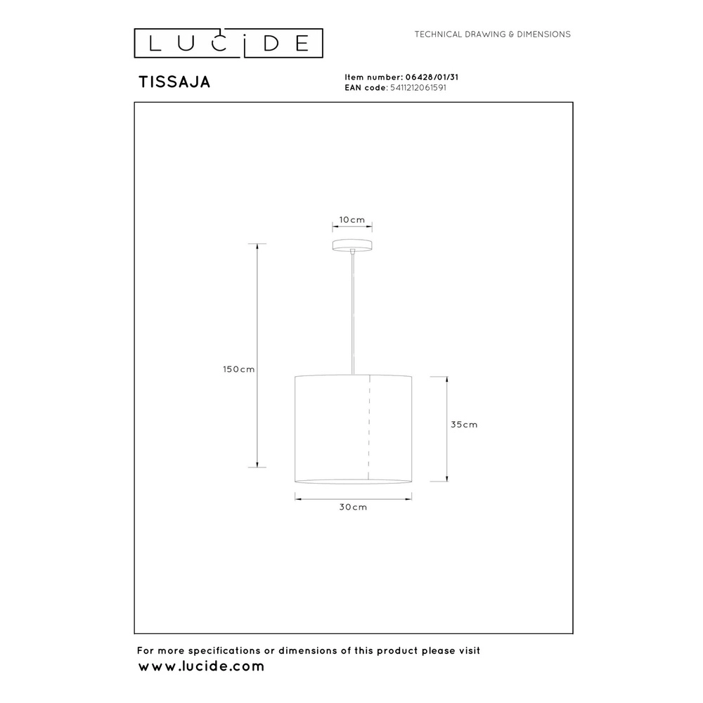 Hanglamp Tissaja Ø 30cm wit Lucide 5411212061591