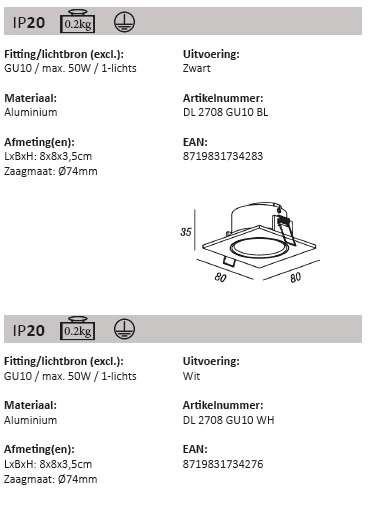Witte inbouwspot Downel 9cm Artdelight 8719831730414