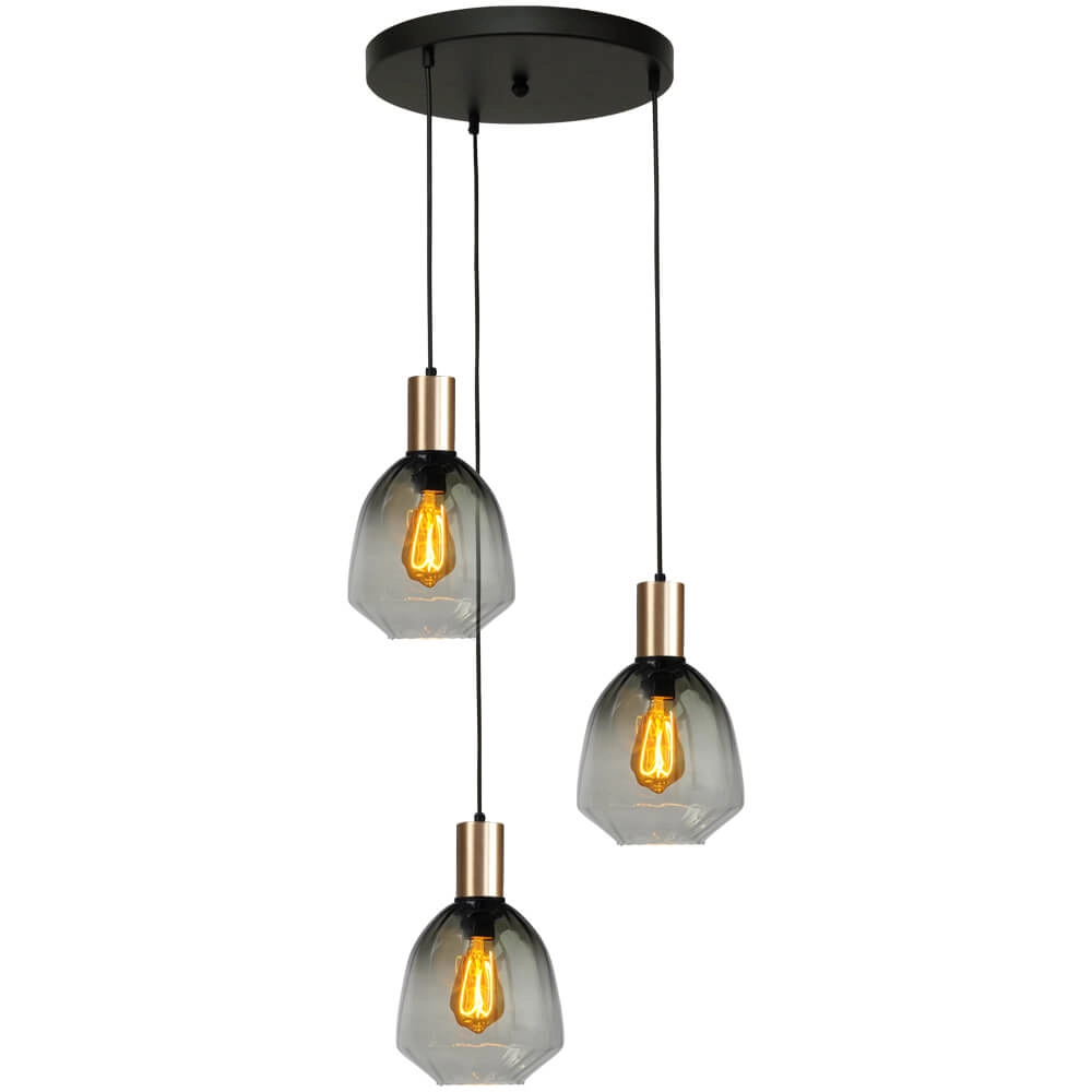 3-lichts vide hanglamp - goud - Porto met Nicolette green glazen