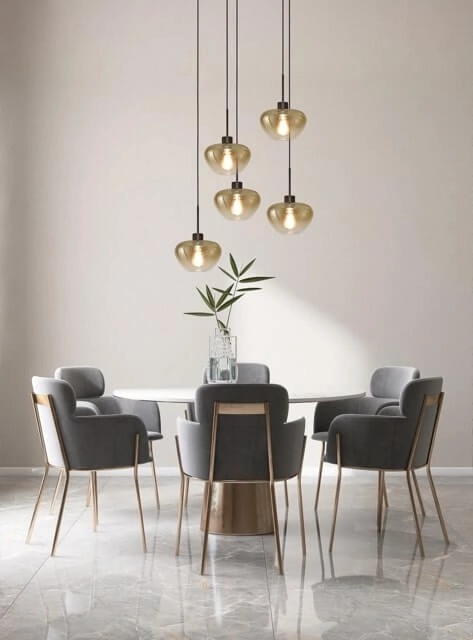 5-lichts hanglamp Genua zwart met 5x goud glas Ø 24cm Masterlight 8718121357102