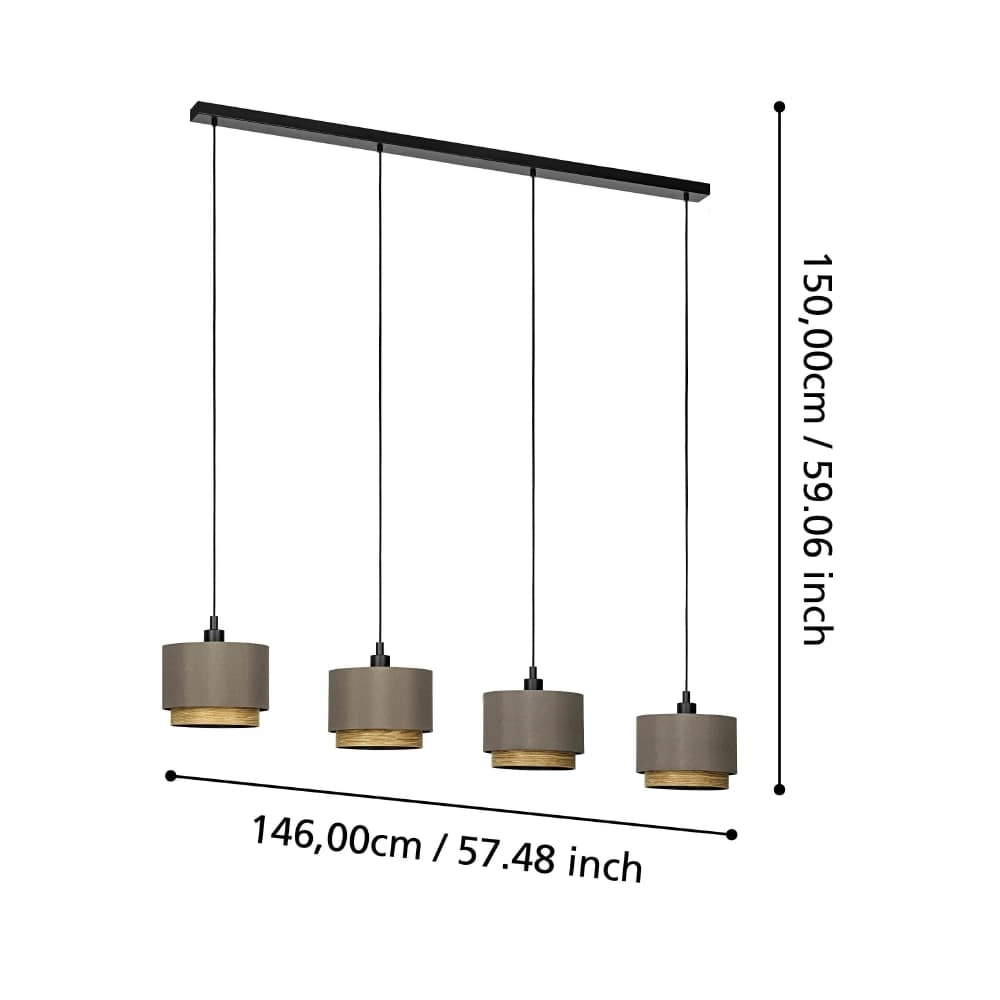 4-lichts hanglamp Marchena cappucino met hout Stars of Light 9008606240074