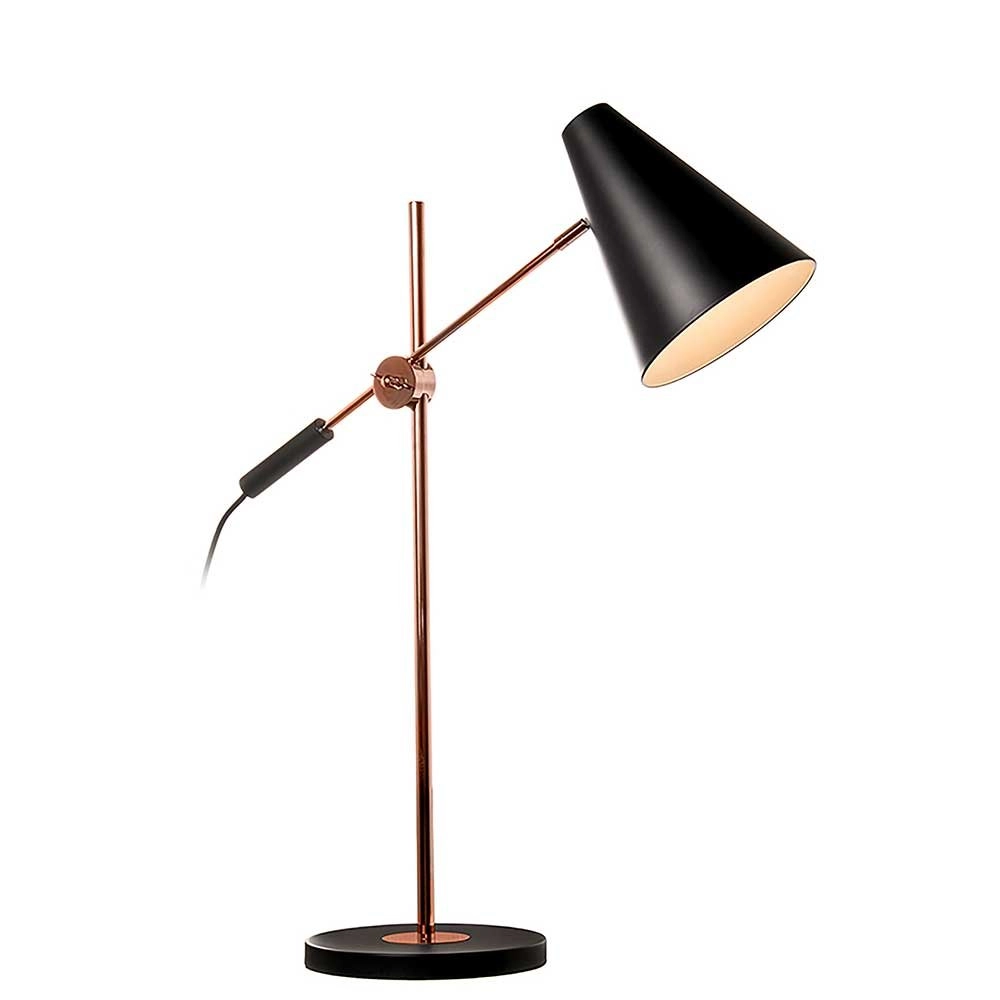 Strakke bureaulamp Obscur zwart met roodkoper