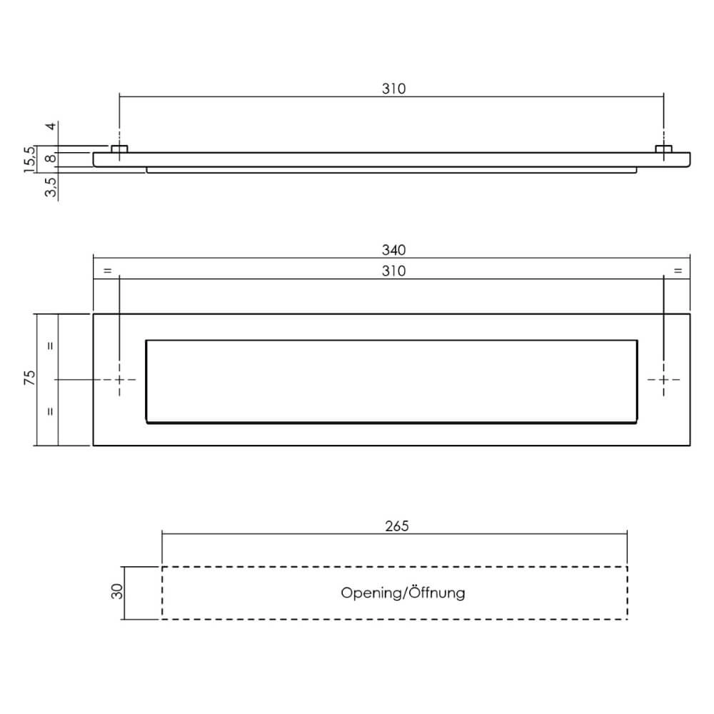 Brievenbus met regenrand Posta recht zwart Intersteel 8714186400852