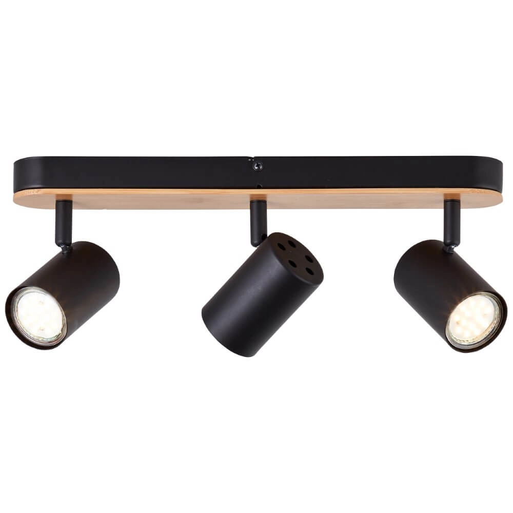Plafondlamp Niels 3-lichts zwart met hout Brilliant 4004353412059