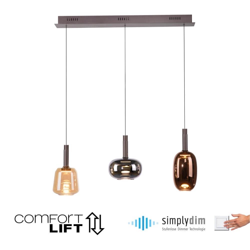 Vrolijke hanglamp Irides 3-lichts recht Paul Neuhaus 4012248383667