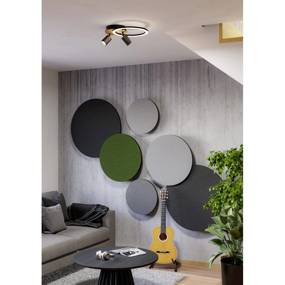 Moderne plafondlamp Cembrano zwart met hout 38,5 x 30cm Eglo 9008606388257