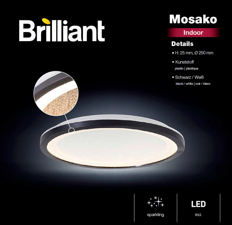 Plafondlamp Mosako 3000K zwart S Brilliant 4004353426421