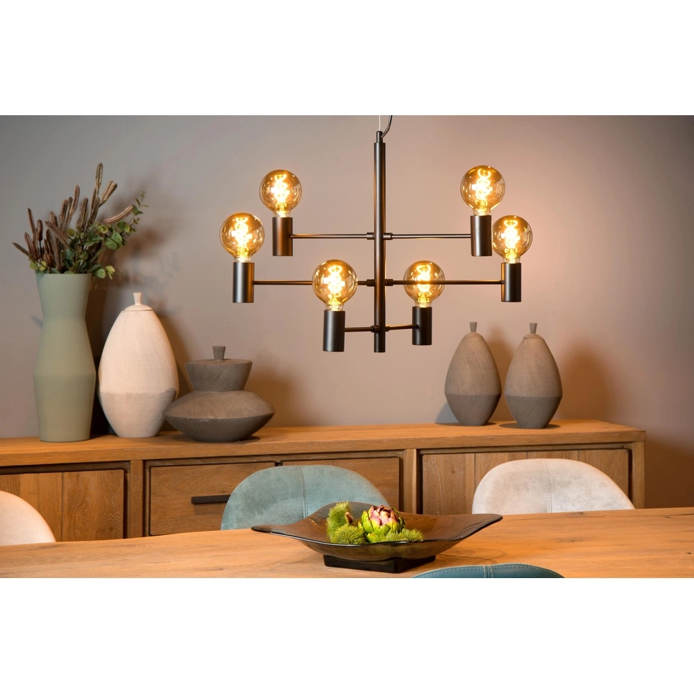 Hanglamp Leanne 6-lichts zwart Lucide 5411212211095