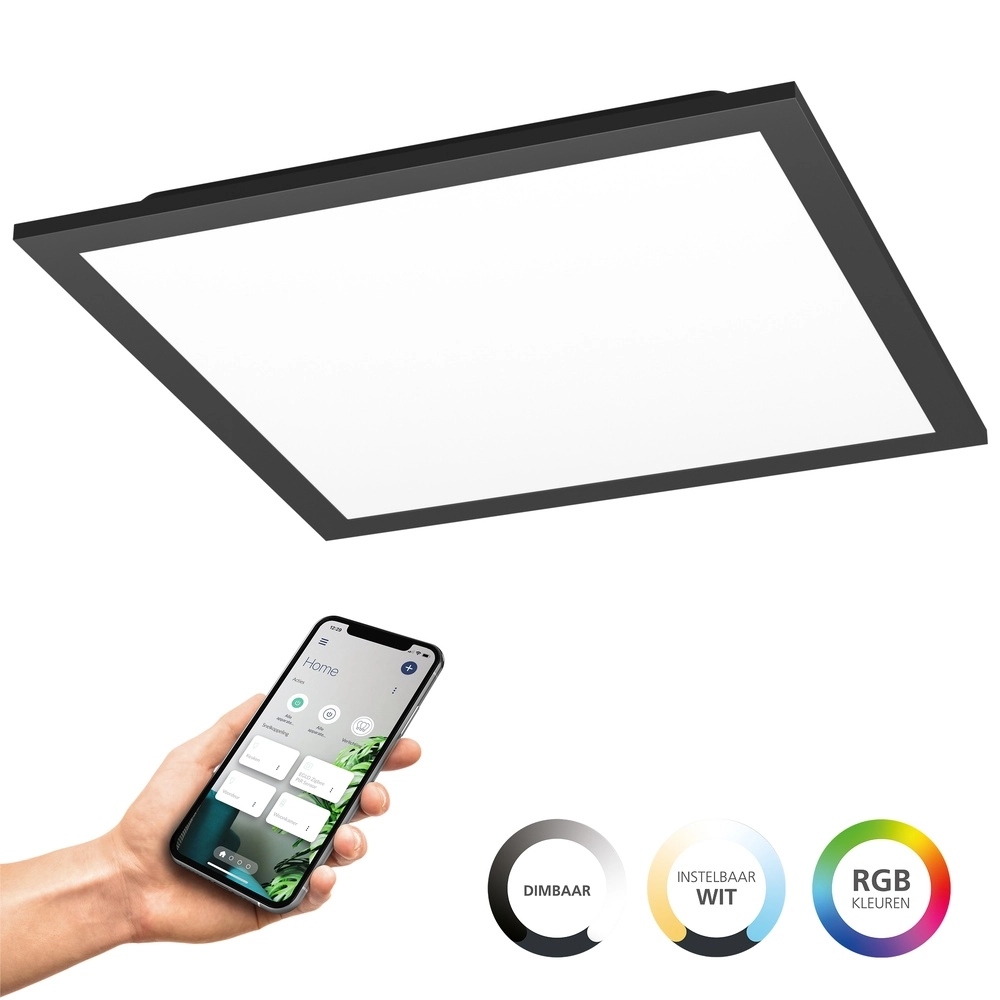 Smart plafondlamp Moradillo-Z zwart vierkant 29,5cm