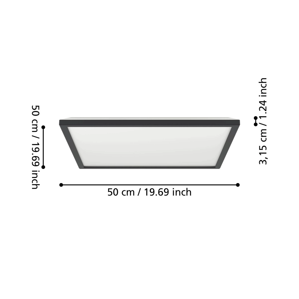 Badkamer plafondlamp Rovito vierkant - zwart - 50x50cm Eglo 9008606329892