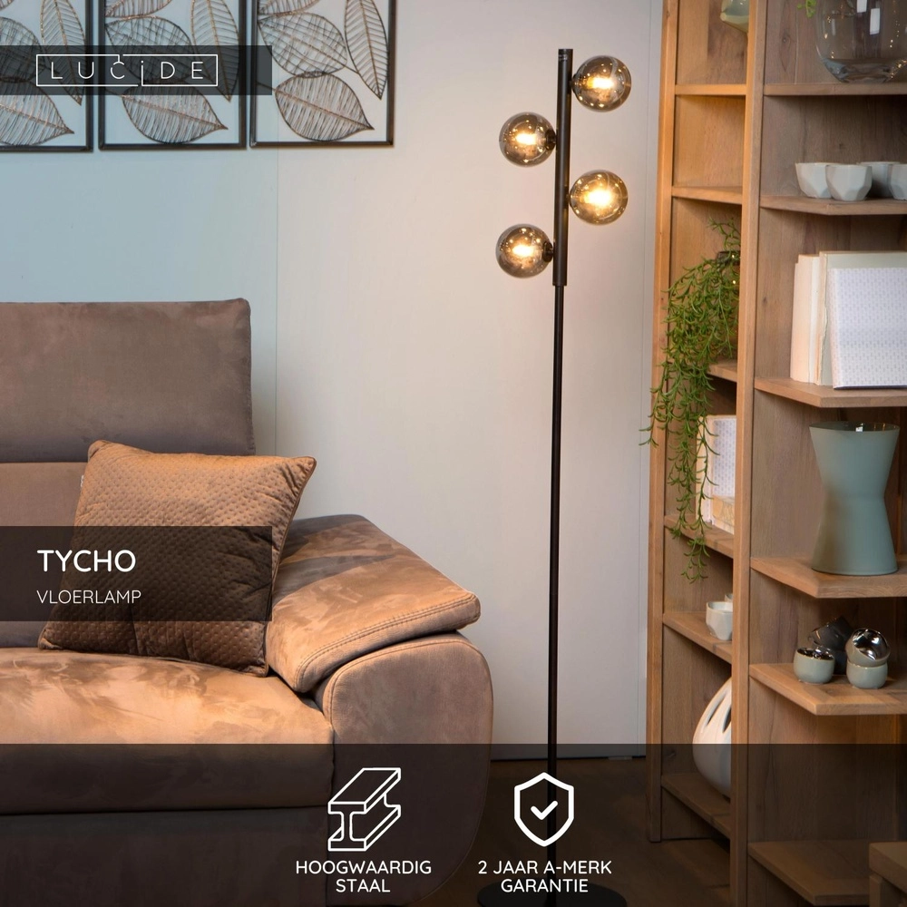 Vloerlamp Tycho zwart Lucide 5411212450999