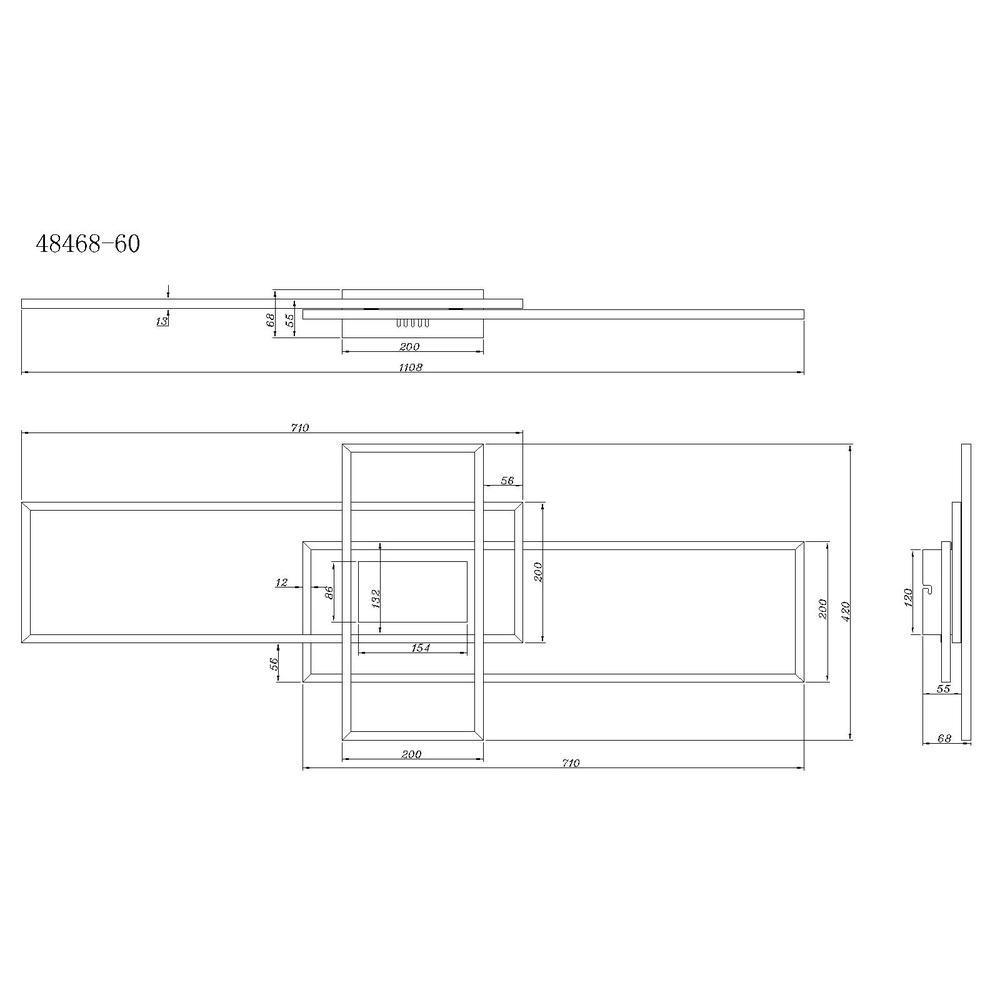 Moderne plafondlamp Saunders zwart rechthoek110cm Globo 9007371481354