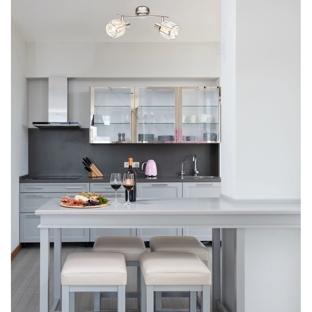 Plafondlamp Kris 2-lichts nikkel Globo 9007371360253