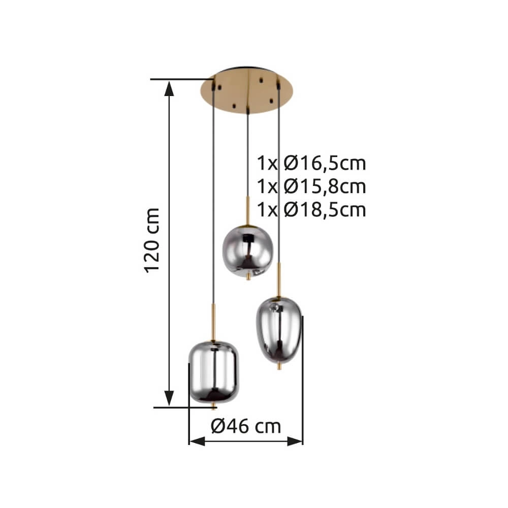 Gouden hanglamp Blacky I 3-lichts Globo 9007371428038