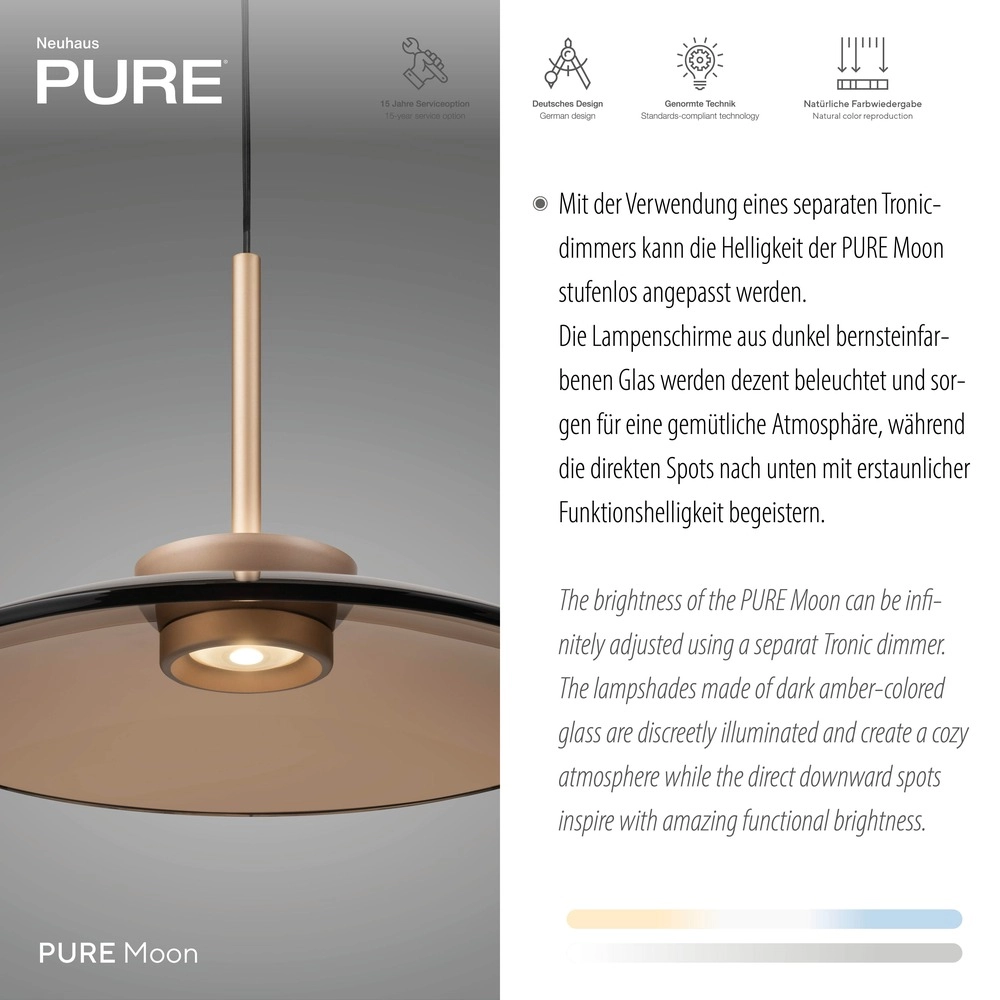2L eettafel hanglamp Pure Moon bronce met amber glas Paul Neuhaus 4012248392980