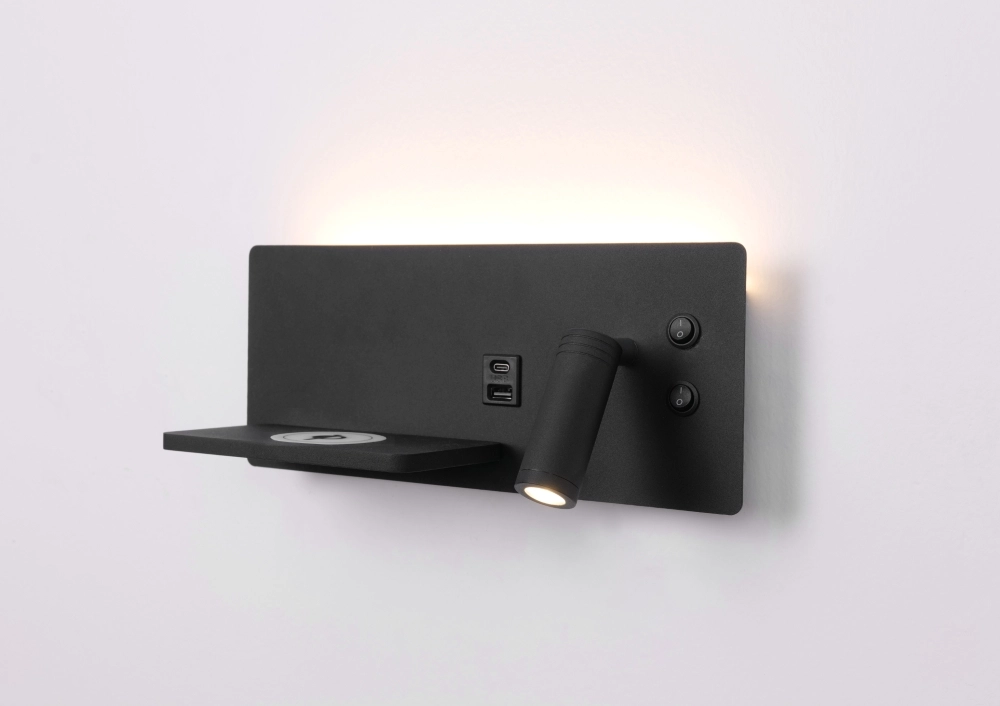 Bedlampje Charge rechts zwart met draadloze oplader