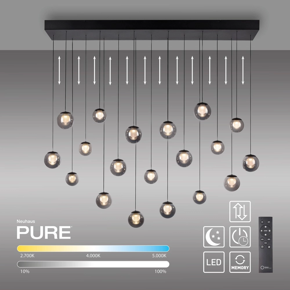 19-lichts hanglamp Pure Popup mystic grey Paul Neuhaus 4012248396698