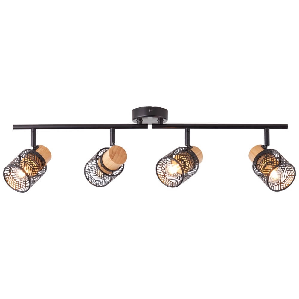 Spots Santy 4-lichts zwart met hout