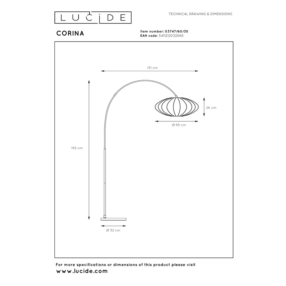 Booglamp Corina zwart Lucide 5411212032065