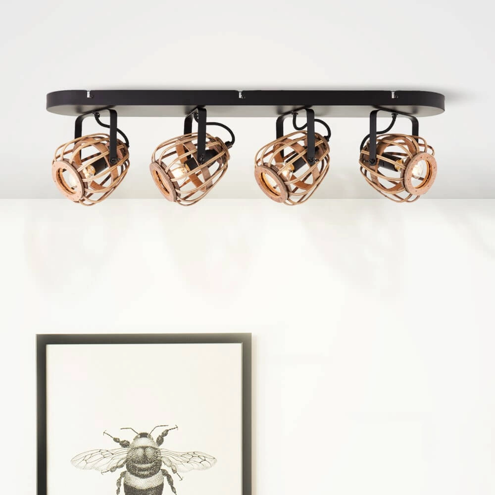 Rotan plafondlamp Nikka 4-lichts zwart Brilliant 4004353402227