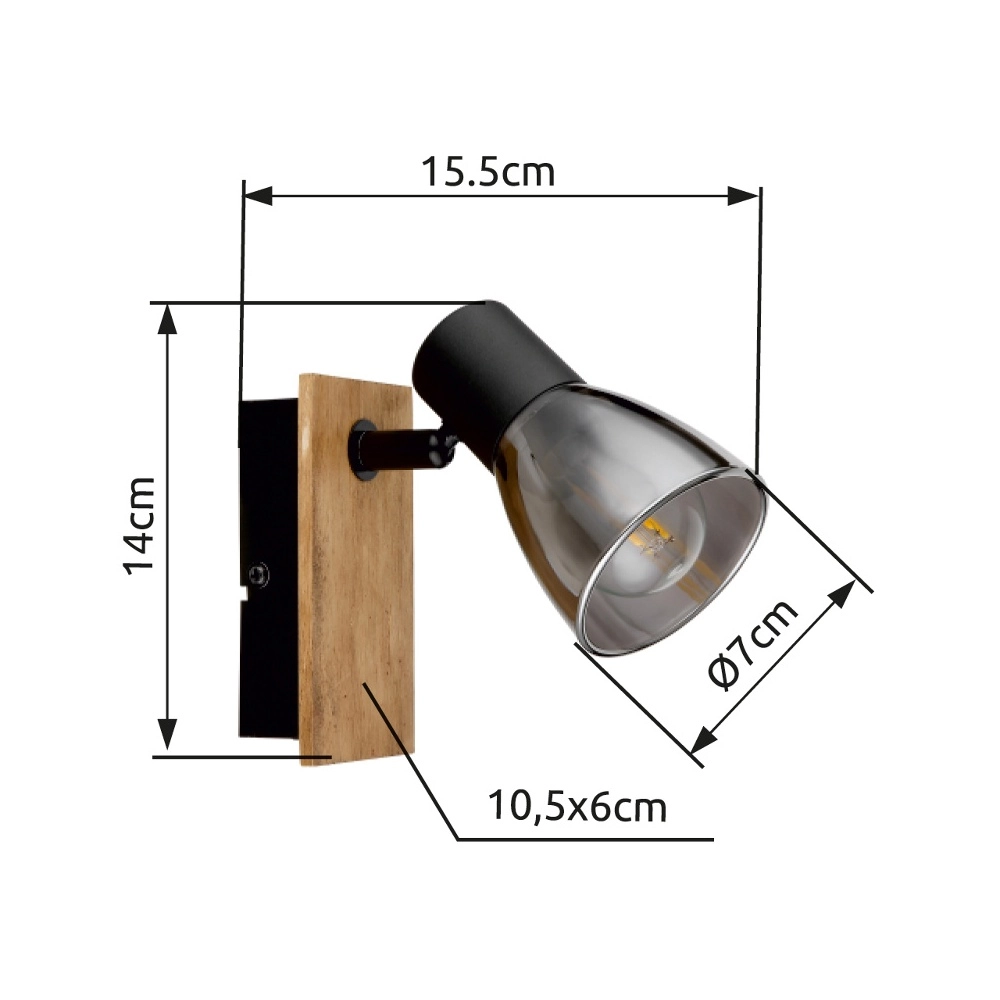 Wandlamp Claude zwart met hout Globo 9007371440207
