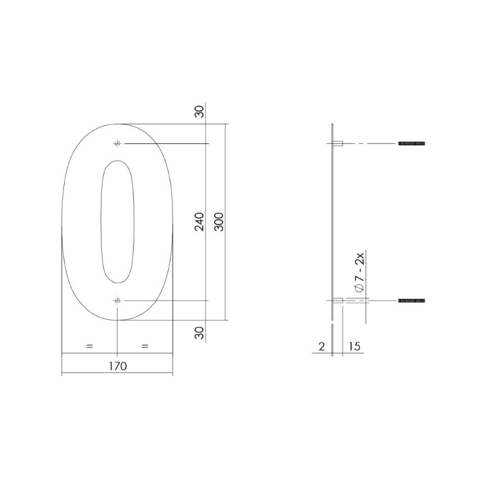 Huisnummer 0 XL Numbra 30cm zwart Intersteel 8714186503270