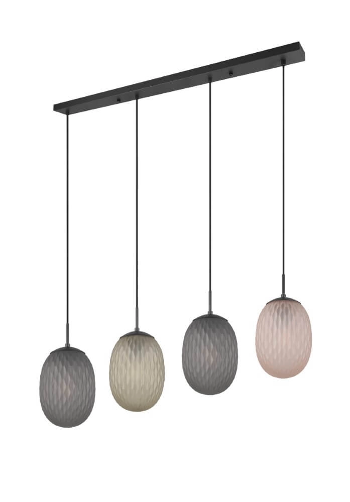 4-lichts hanglamp Facette met geribbeld gekleurd glas Trio 4017807616842