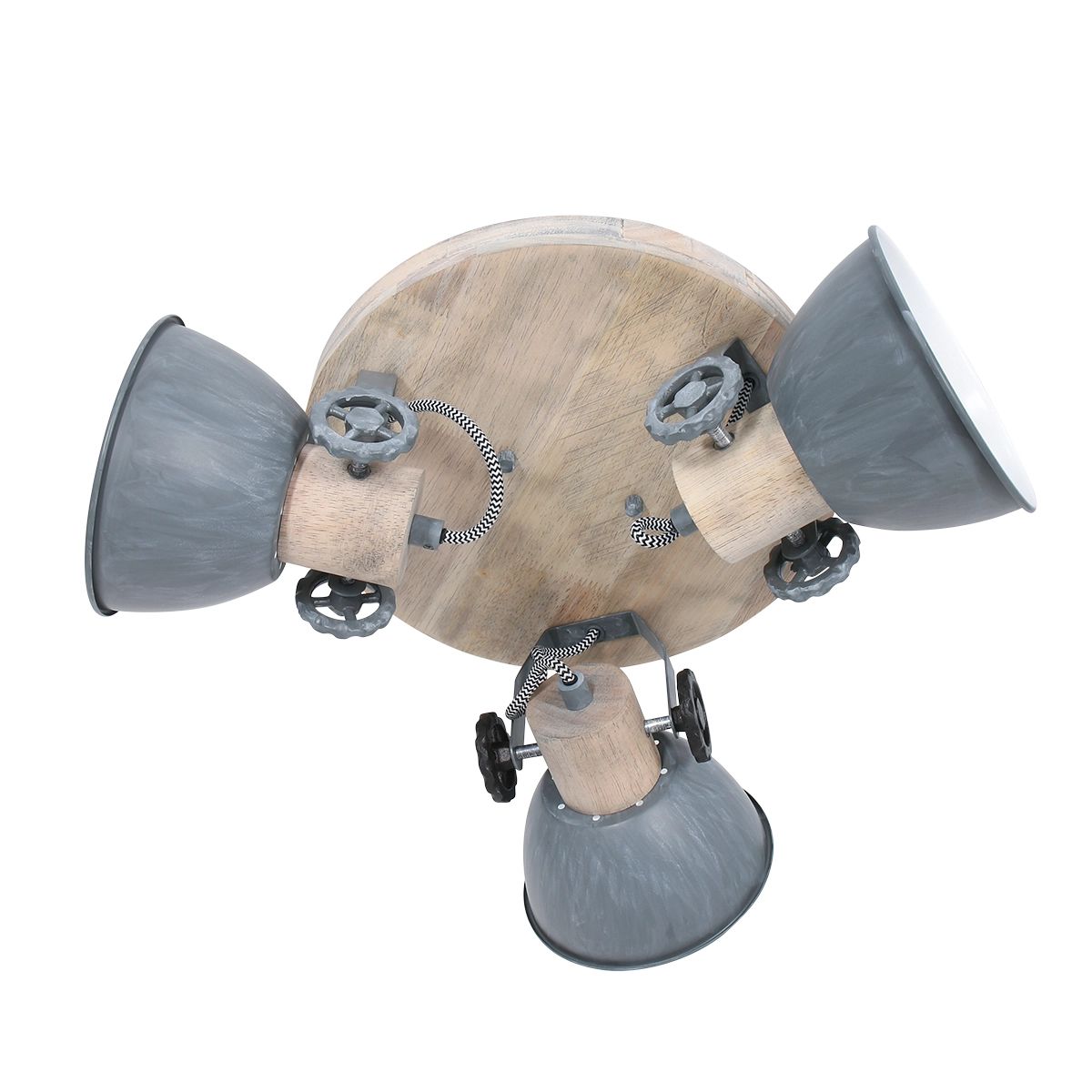 Industriële plafondlamp Gearwood 3-lichts vintage grijs met hout