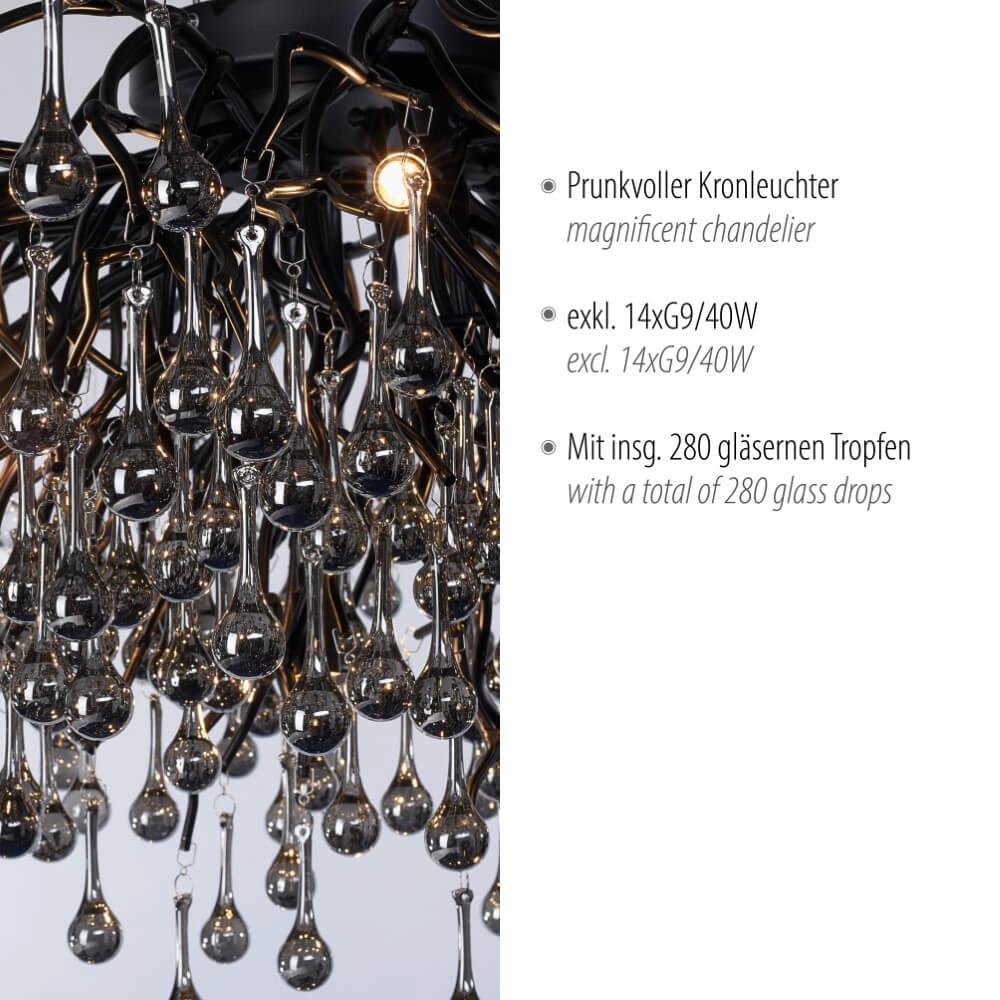 Kroonluchter Icicle zwart 100cm Paul Neuhaus 4012248377581