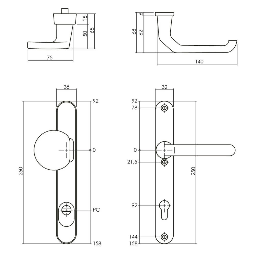 Voordeurbeslag Vurano smal PC 92mm kerntrekbeveiliging aluminium Intersteel 8714186456163