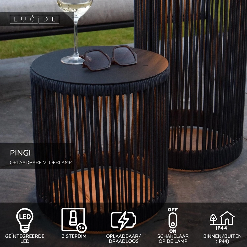 Oplaadbare vloerlamp Pingi zwart 36,5 x Ø 33,5cm Lucide 5411212061461